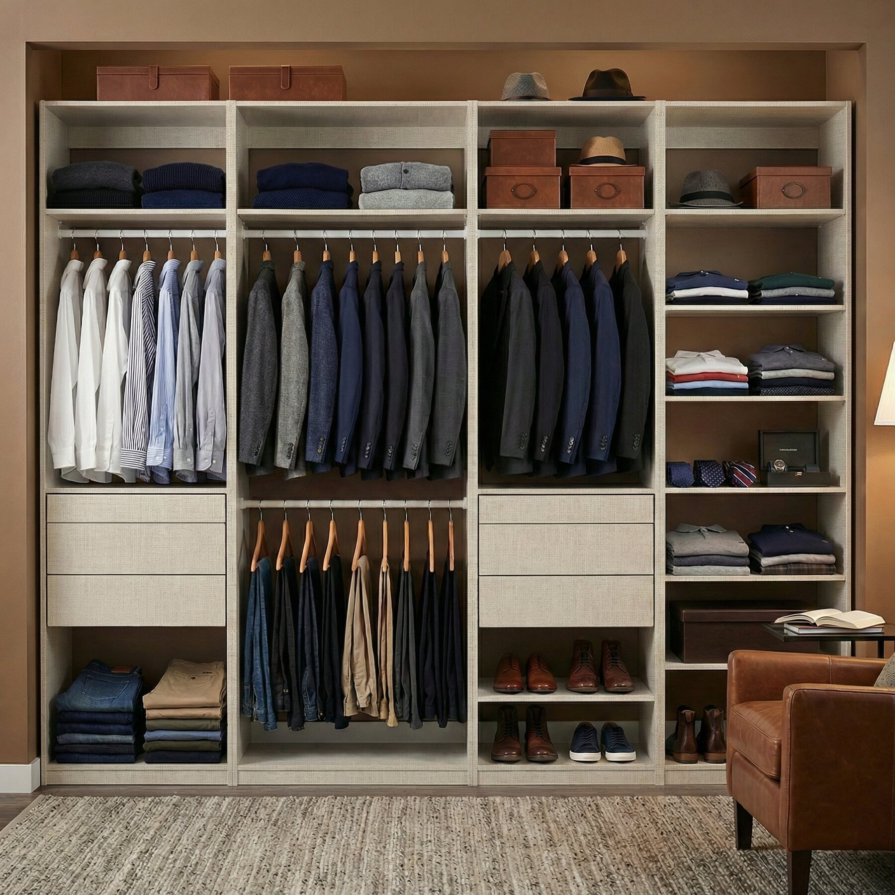 Custom men's wardrobe and closet system
